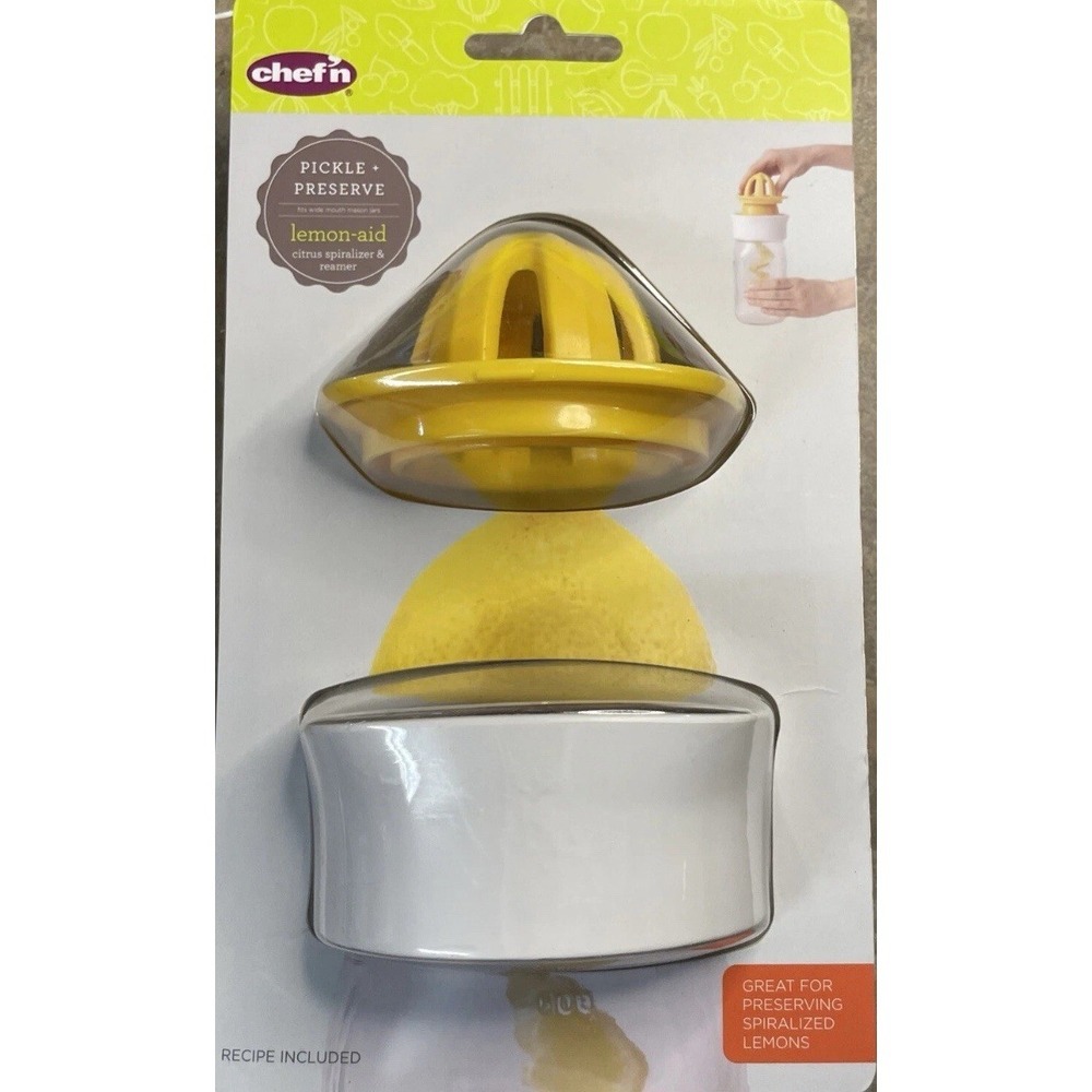 Chef'n Pickle + Preserve Lemon-Aid Citrus Spiralizer Reamer Widemouth Mason Jar